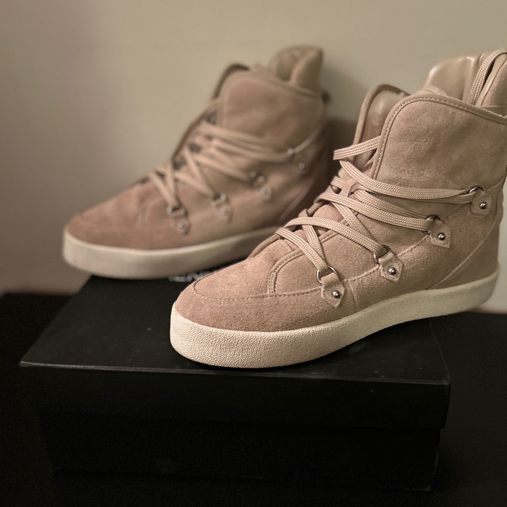 Beige Suede High-Top Sneakers